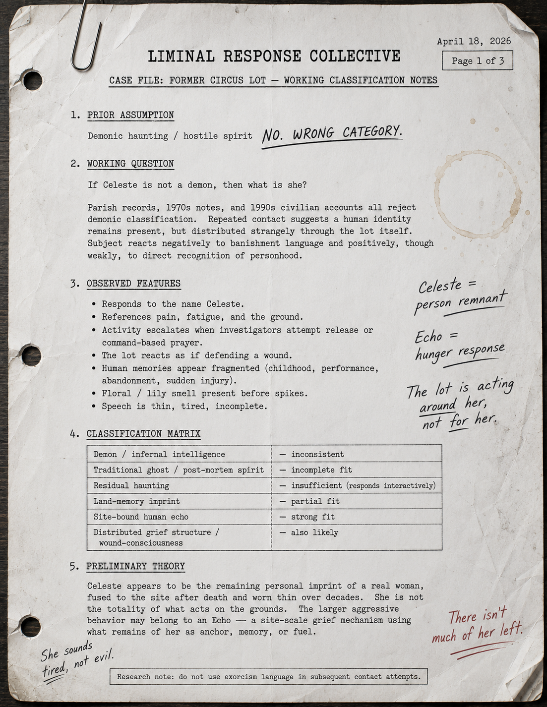 Modern day exorcism attempt document 1